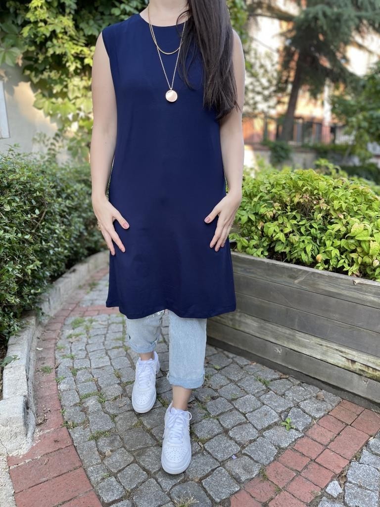 Betimoda Kadın Sıfır Kol Penye Uzun Tunik Içlik Kahverengi görsel 6