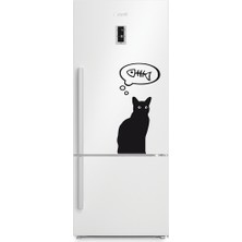 Reysa Tasarım Kılçık Düşünen Kedi Buzdolabı Sticker Siyah 11X21 cm