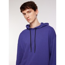 Black On Black Kapüşon Yaka Baskılı Mavi Mor Erkek Sweatshirt B3WM-SWT88