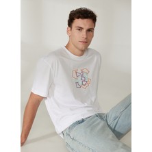 Denim Trip Regular Fit Nakışlı Beyaz Erkek T-Shirt