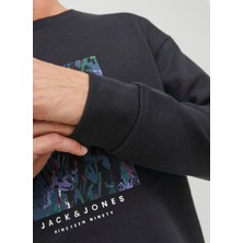Jack & Jones Jorsılverlake Sweat Crew Neck Ln Erkek Siyah Sweatshirt 12242366-Black