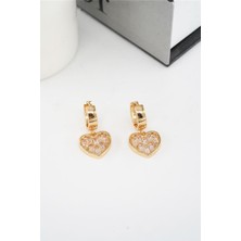 By Zeyna Aksesuar Kadın Vip Seri Baget Zirkon Taşlı Sallantılı Kalp Model Klipsli 2'li Set Küpe