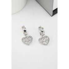 By Zeyna Aksesuar Kadın Vip Seri Baget Zirkon Taşlı Sallantılı Kalp Model Klipsli 2'li Set Küpe