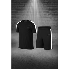 Poseidon Storm Erkek Siyah Dri-Fit Kumaş Baskısız Yuvarlak Yaka Kısa Kol Tişört Şort Alt Üst Takımı S-3xl