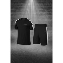 Poseidon Storm Erkek Siyah Dri-Fit Kumaş Yuvarlak Yaka Cepli Şık Konforlu Tişört Şort Seti S-3xl