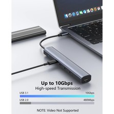 Apera Nr7 5in1 Type-C Hub To 4 Adet Type-C Pd 60W Port 1 Adet USB 3.0 Port 10GBPS Veri Aktarım Hızı Alüminyum Kasa