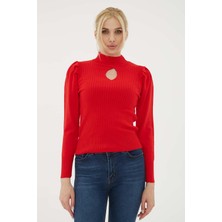 Fashion Friends Yarım Balıkçı Yaka Pencere Detaylı Fitilli Slim Fit Triko Kazak Bayan KAZAK 23K0397K1