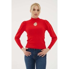 Fashion Friends Yarım Balıkçı Yaka Pencere Detaylı Fitilli Slim Fit Triko Kazak Bayan KAZAK 23K0397K1