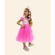 VİTASTORETR Barbie Baskı Pembe Tüllü Abiye Elbise