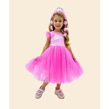 VİTASTORETR Barbie Baskı Pembe Tüllü Abiye Elbise