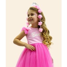 VİTASTORETR Barbie Baskı Pembe Tüllü Abiye Elbise