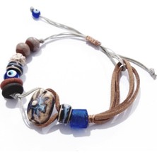 Funny Takı Süet Ipli El Yapımı Cam Seramik Toprak ve  Nazar Boncuklu Asimetrik Bileklik