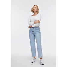 Semperiba Kadın Cepli Mavi Mom Jeans Pantolon