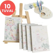 Kuytu Sanat Küçük Ressam Seti - 10 Adet 20 x 30 Önçizimli Tuval, 2 Adet Fırça, Palet, 12'li Boya ve Mini Şövale