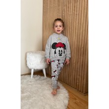 Orca Kids Fashion 1-5 Yaş Arası Minnie Mause ve Çiçek Detaylı Kapüşonlu Gri Takım