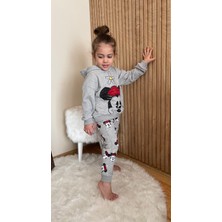 Orca Kids Fashion 1-5 Yaş Arası Minnie Mause ve Çiçek Detaylı Kapüşonlu Gri Takım