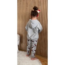 Orca Kids Fashion 1-5 Yaş Arası Minnie Mause ve Çiçek Detaylı Kapüşonlu Gri Takım