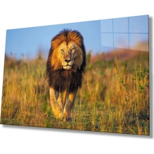 Kırmızı Ayı Aslan Cam Tablo