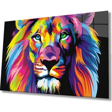 Kırmızı Ayı Aslan Cam Tablo