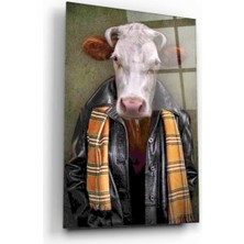 Kırmızı Ayı Inek Cam Tablo