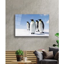Kırmızı Ayı Penguenler Cam Tablo