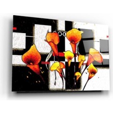 Kırmızı Ayı Çiçek Cam Tablo