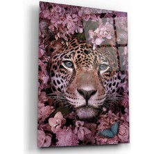 Kırmızı Ayı Leopar Cam Tablo