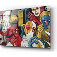 Kırmızı Ayı Desen Cam Tablo