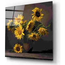 Kırmızı Ayı Çiçek Cam Tablo