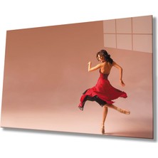 Kırmızı Ayı Balerin Cam Tablo