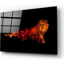 Kırmızı Ayı Aslan Cam Tablo