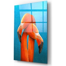 Kırmızı Ayı Flamingolar Cam Tablo