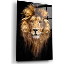 Kırmızı Ayı Aslan Cam Tablo