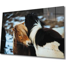 Kırmızı Ayı Atlar Cam Tabo