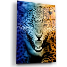 Kırmızı Ayı Leopar Cam Tablo