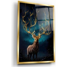 Kırmızı Ayı Geyik Cam Tablo