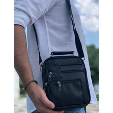 Derius Boss Çelik Kasalı Orta Boy Siyah Erkek El ve Omuz Çantası (HAKİKİ DERİ)