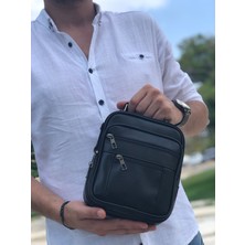 Derius Boss Çelik Kasalı Orta Boy Siyah Erkek El ve Omuz Çantası (HAKİKİ DERİ)