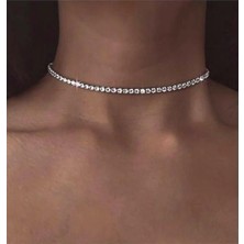 Limezon Taşlı Choker Su Yolu Gümüş Kolye