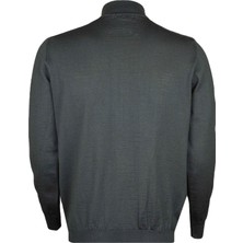 CO Cewo Tricot Klasik Kalıp Yünlü Siyah Desensiz Fermuarlı Yarım Balıkçı Yaka Triko Hırka