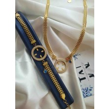 Mavi Deniz Accesories Çeyrek Takılan Çelik Bileklik Çeyrek Çerçeveli Kolye Seti