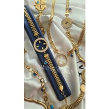 Mavi Deniz Accesories Çeyrek Takılan Çelik Bileklik Çeyrek Çerçeveli Kolye Seti