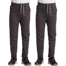 Mavimoure Unisex Çocuk Rahat Kalıp Ribana Bel Canvas Keten Okul Pantolonu 2 Adet