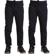 Mavimoure Unisex Çocuk Rahat Kalıp Ribana Bel Canvas Keten Okul Pantolonu 2 Adet