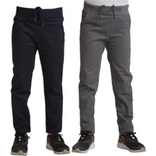 Mavimoure Unisex Çocuk Rahat Kalıp Ribana Bel Canvas Keten Okul Pantolonu 2 Adet