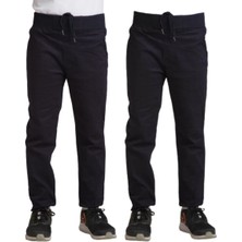 Mavimoure Unisex Çocuk Rahat Kalıp Ribana Bel Canvas Keten Okul Pantolonu 2 Adet