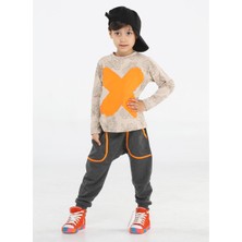 Casabony Cs Bej Yaprak Desenli Baggy Pantolontakım