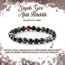 Deniz Doğal Taş Sertifikalı Siyah Göz Akik 8mm Doğal Taş Bileklik