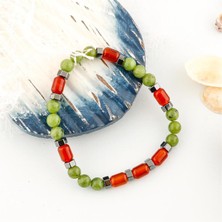 Deniz Doğal Taş Sertifikalı Genel Sağlık Doğal Taş Bileklik Akik Yeşim Hematit 6mm B006