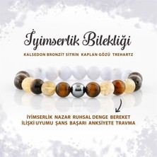 Deniz Doğal Taş Sertifikalı Iyimserlik Doğal Taş Bileklik Kalsedon Bronzit Sitrin Kaplan Gözü Trehartz 8mm B0013